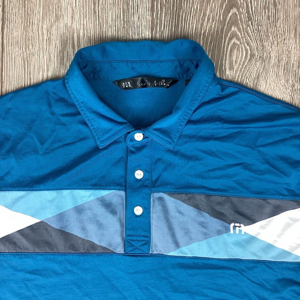 Travis Matthew Golf Active Shirt Short Sleeve XL‎ Teal Blue Mens Stripe
